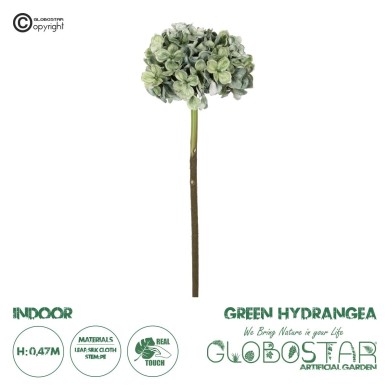 GloboStar® Artificial Garden GREEN HYDRANGEA BRANCH 21316 Τεχνητό Διακοσμητικό Κλαδί Πράσινη Ορτανσία Y47cm