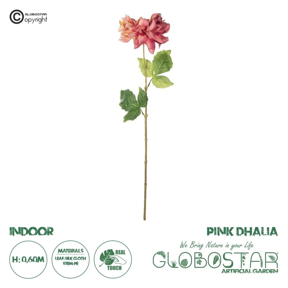 GloboStar® Artificial Garden PINK DHALIA BRANCH 21334 Τεχνητό Διακοσμητικό Ροζ Κλαδί Ντάλια Y60cm
