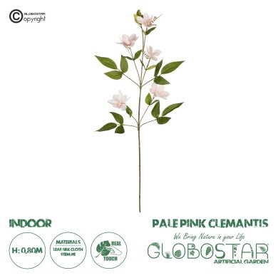 GloboStar® Artificial Garden PALE PINK CLEMANTIS BRANCH 21332 Τεχνητό Διακοσμητικό Κλαδί Ροζ Κλημεντίνα Y80cm