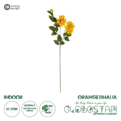GloboStar® Artificial Garden ORANGE DHALIA BRANCH 21324 Τεχνητό Διακοσμητικό Πορτοκαλί Κλαδί Ντάλια Y115cm