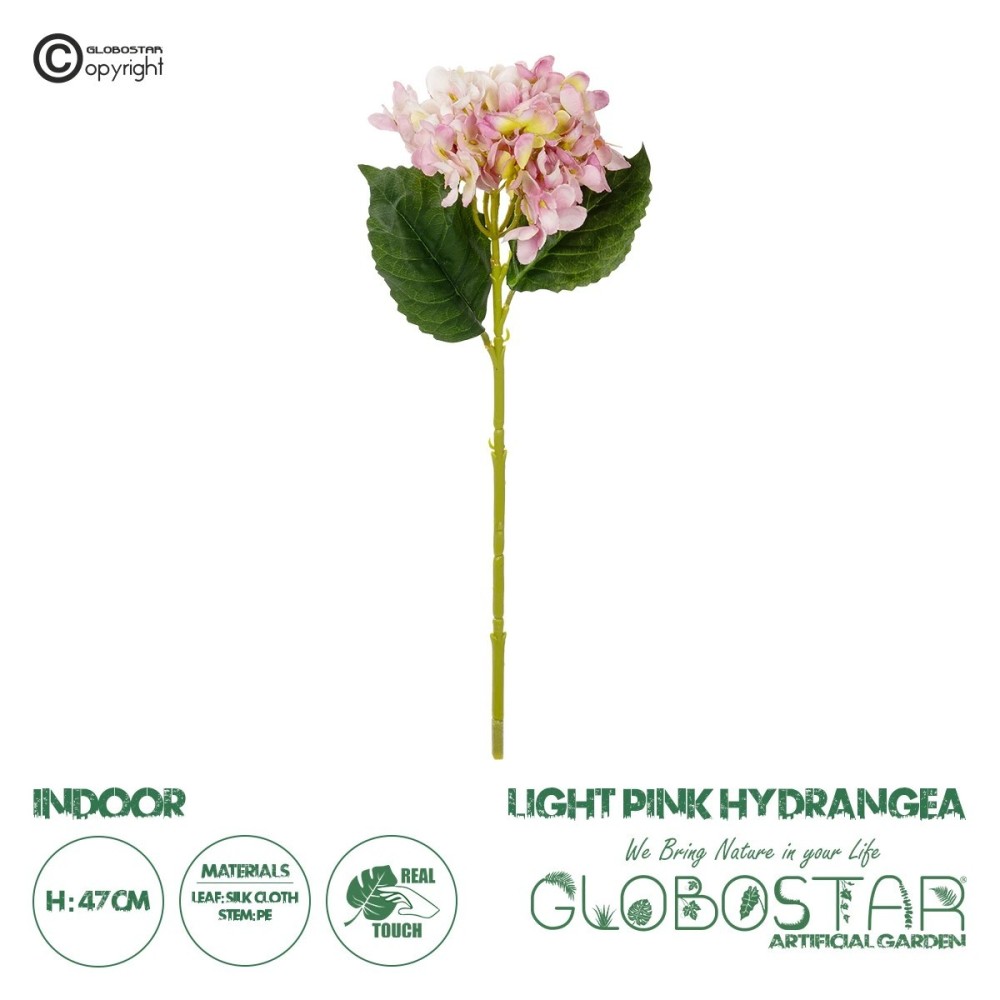 GloboStar® Artificial Garden LIGHT PINK HYDRANGEA BRANCH 21144 Τεχνητό Διακοσμητικό Κλαδί Ροζ Ορτανσία Y47cm
