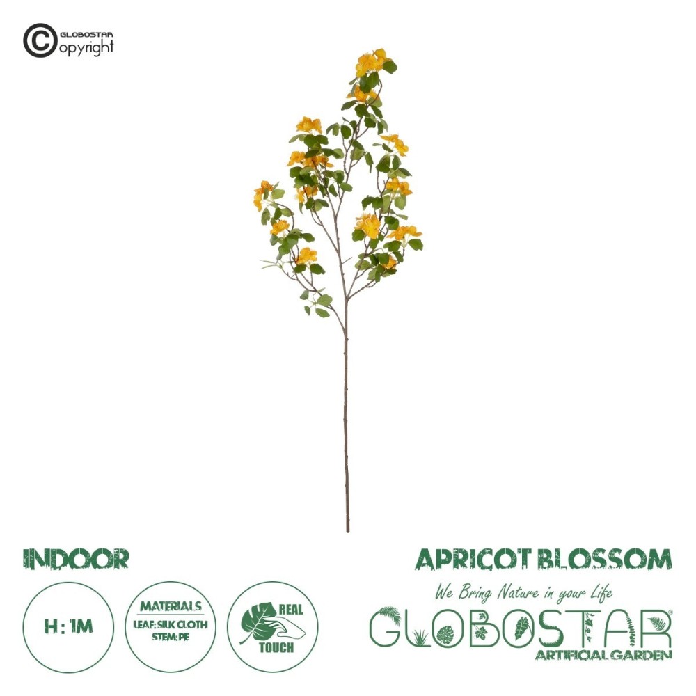 GloboStar® Artificial Garden ORANGE APRICOT BRANCH 21325 Τεχνητό Διακοσμητικό Πορτοκαλί Κλαδί Ροδακινίας Y100cm