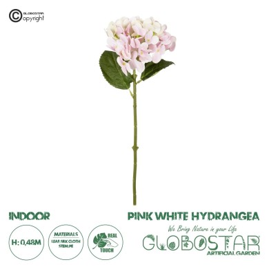 GloboStar® Artificial Garden PINK HYDRANGEA BRANCH 21318 Τεχνητό Διακοσμητικό Κλαδί Ροζ Ορτανσία Y48cm
