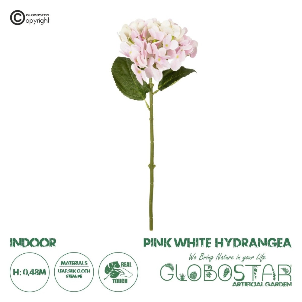 GloboStar® Artificial Garden PINK HYDRANGEA BRANCH 21318 Τεχνητό Διακοσμητικό Κλαδί Ροζ Ορτανσία Y48cm