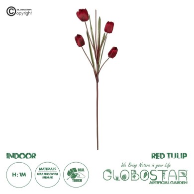 GloboStar® Artificial Garden RED TULIP BRANCH 21309 Τεχνητό Διακοσμητικό Κλαδί Κόκκινη Τουλίπα Y100cm