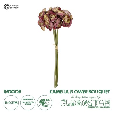 GloboStar® Artificial Garden PINK CAMELIA BOUQUET 21299 Τεχνητό Διακοσμητικό Μπουκέτο Ρόζ Καμέλια Y37cm