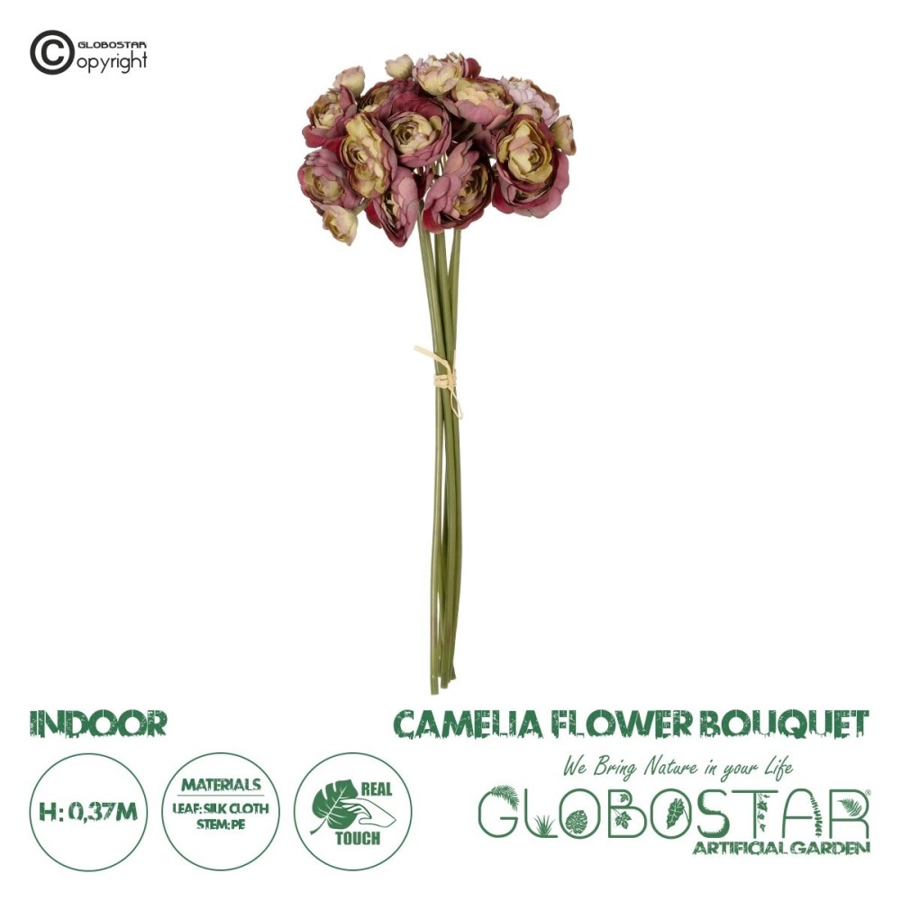 GloboStar® Artificial Garden PINK CAMELIA BOUQUET 21299 Τεχνητό Διακοσμητικό Μπουκέτο Ρόζ Καμέλια Y37cm