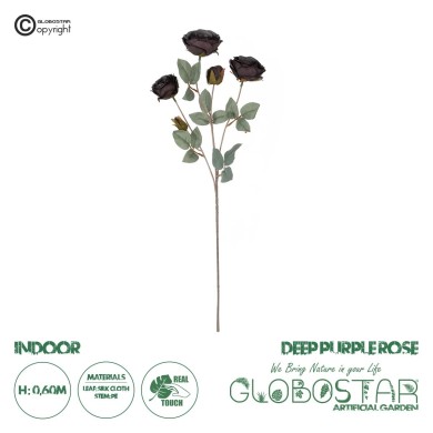 GloboStar® Artificial Garden PURPLE BRANCH 21301 Τεχνητό Διακοσμητικό Κλαδί Τριαντάφυλλα Μωβ Y60cm