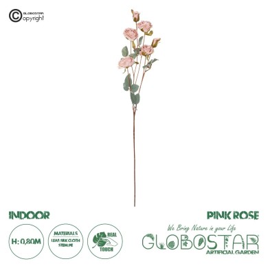 GloboStar® Artificial Garden PINK ROSE BRANCH 21142 Τεχνητό Διακοσμητικό Κλαδί Τριαντάφυλλα Ροζ Y80cm