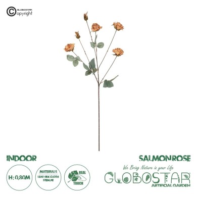 GloboStar® Artificial Garden PINK ROSE BRANCH 21302 Τεχνητό Διακοσμητικό Κλαδί Τριαντάφυλλα Ροζ Y80cm