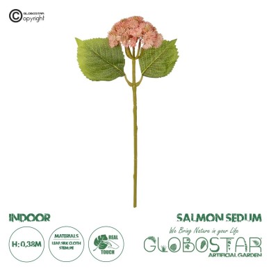 GloboStar® Artificial Garden SALMON SEDUM BRANCH 21337 Τεχνητό Διακοσμητικό Κλαδί Ροζ Σέδο Y38cm
