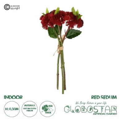 GloboStar® Artificial Garden RED SEDUM BOUQUET 21349 Τεχνητό Διακοσμητικό Μπουκέτο Κόκκινο Σέδο Y30cm