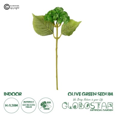 GloboStar® Artificial Garden OLIVE GREEN SEDUM BRANCH 21340 Τεχνητό Διακοσμητικό Κλαδί Πράσινο Σέδο Y38cm