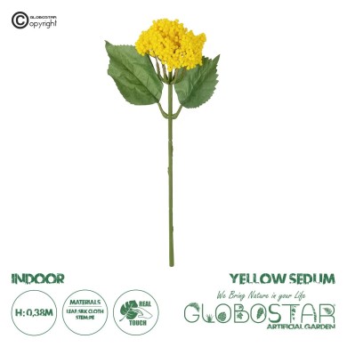 GloboStar® Artificial Garden YELLOW SEDUM BRANCH 21342 Τεχνητό Διακοσμητικό Κλαδί Κίτρινο Σέδο Y38cm