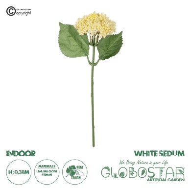 GloboStar® Artificial Garden WHITE SEDUM BRANCH 21339 Τεχνητό Διακοσμητικό Κλαδί Λευκό Σέδο Y38cm