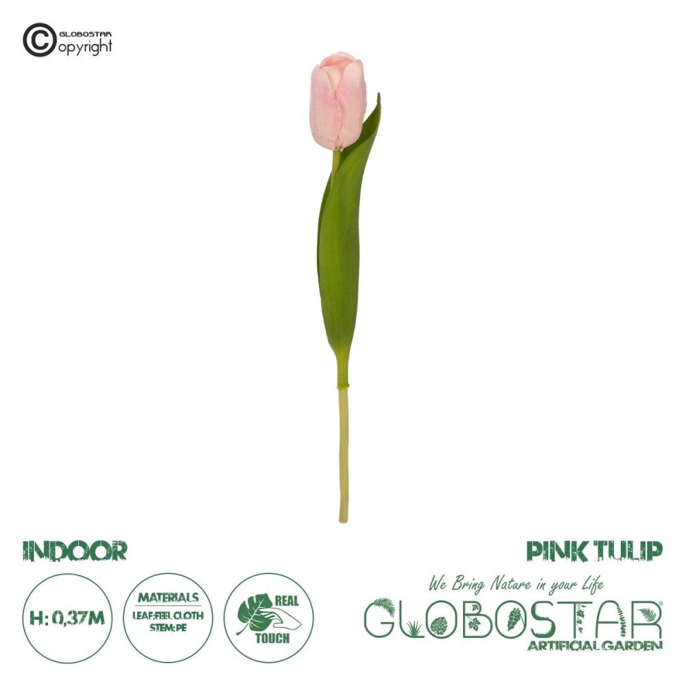 GloboStar® Artificial Garden PINK TULIP BRANCH 21200 Τεχνητό Διακοσμητικό Κλαδί Ροζ Τουλίπα Y37cm