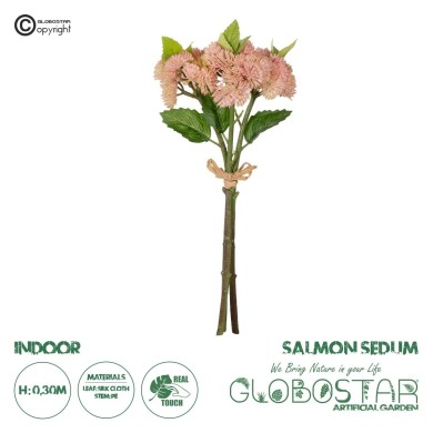 GloboStar® Artificial Garden SALMON PINK SEDUM BOUQUET 21350 Τεχνητό Διακοσμητικό Μπουκέτο Ροζ Σέδο Y30cm
