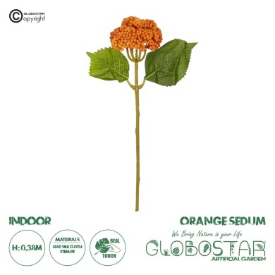 GloboStar® Artificial Garden ORANGE SEDUM BRANCH 21338 Τεχνητό Διακοσμητικό Κλαδί Πορτοκαλί Σέδο Y38cm