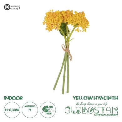 GloboStar® Artificial Garden YELLOW HYACINTH BOUQUET 21352 Τεχνητό Διακοσμητικό Μπουκέτο Κίτρινος Υάκυνθος Y30cm