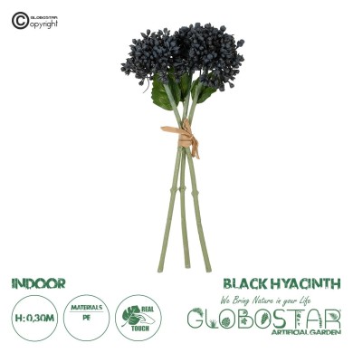 GloboStar® Artificial Garden BLACK HYACINTH BOUQUET 21356 Τεχνητό Διακοσμητικό Μπουκέτο Μαύρο Υάκυνθος Y30cm