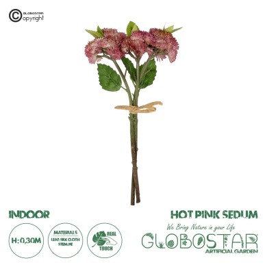 GloboStar® Artificial Garden HOT PINK SEDUM BOUQUET 21347 Τεχνητό Διακοσμητικό Μπουκέτο Ροζ Σέδο Y30cm