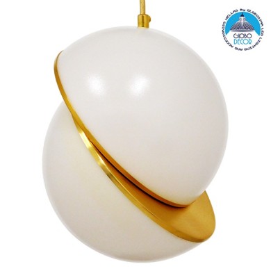 GLOBOSTAR® HUDSON 01554 Μοντέρνο Κρεμαστό Φωτιστικό Οροφής με Ντουί 1 x E27 AC 220-240V IP20 - Λευκό & Χρυσό - Μ20 x Π20 x Υ25cm