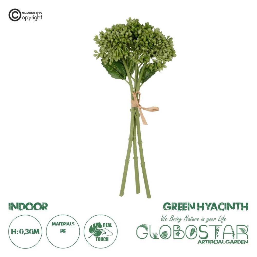 GloboStar® Artificial Garden GREEN HYACINTH BOUQUET 21354 Τεχνητό Διακοσμητικό Μπουκέτο Πράσινος Υάκυνθος Y30cm