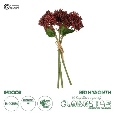 GloboStar® Artificial Garden RED HYACINTH BOUQUET 21353 Τεχνητό Διακοσμητικό Μπουκέτο Κόκκινος Υάκυνθος Y30cm