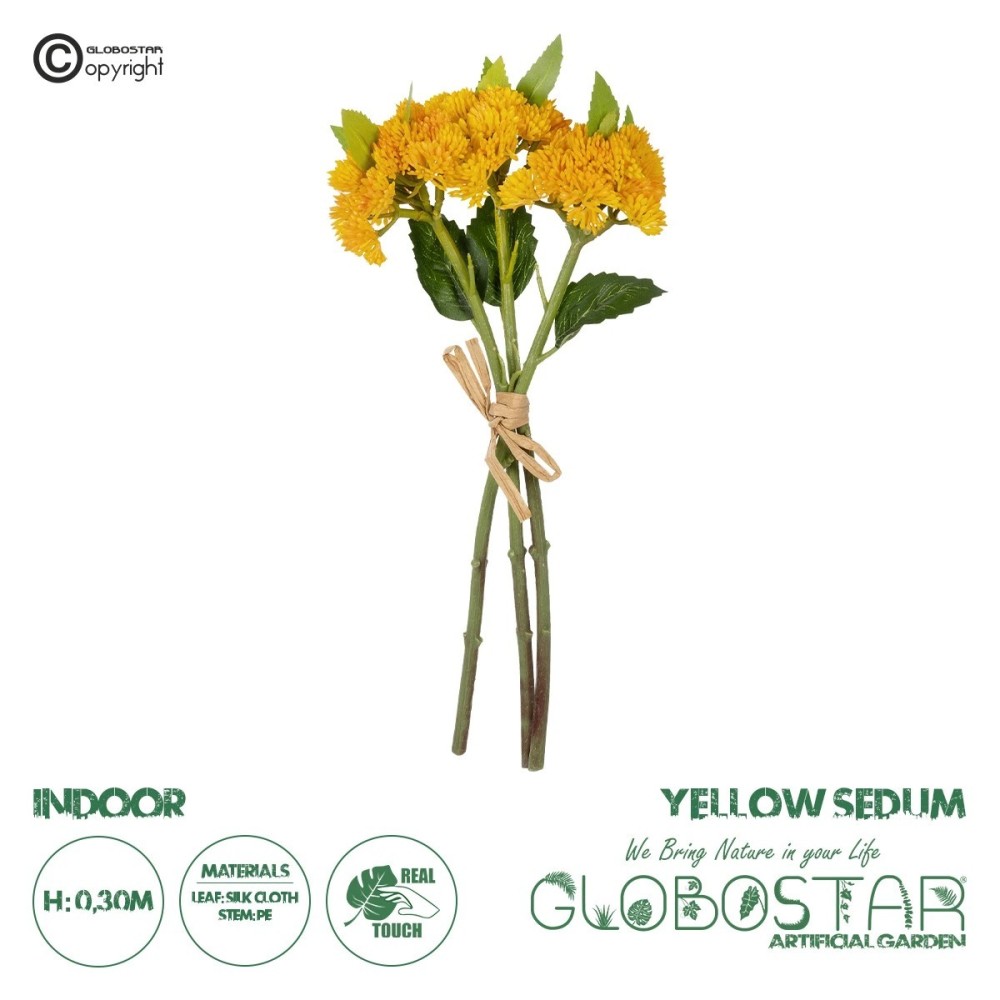 GloboStar® Artificial Garden YELLOW SEDUM BOUQUET 21348 Τεχνητό Διακοσμητικό Μπουκέτο Κίτρινο Σέδο Y30cm