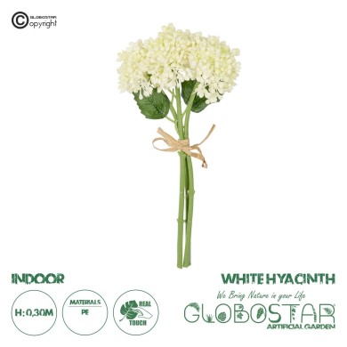 GloboStar® Artificial Garden WHITE HYACINTH BOUQUET 21351 Τεχνητό Διακοσμητικό Μπουκέτο Λευκός Υάκυνθος Y30cm