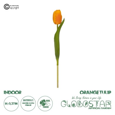 GloboStar® Artificial Garden ORANGE TULIP BRANCH 21202 Τεχνητό Διακοσμητικό Κλαδί Πορτοκαλί Τουλίπα Y37cm