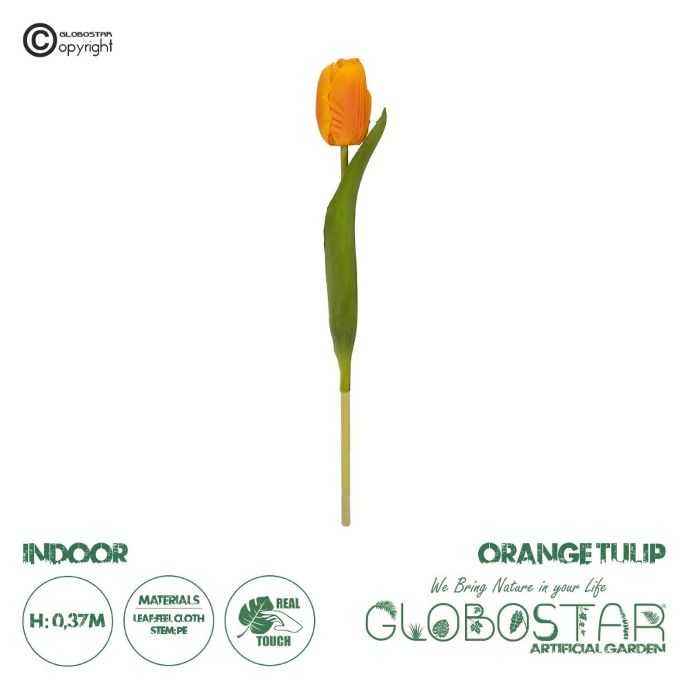 GloboStar® Artificial Garden ORANGE TULIP BRANCH 21202 Τεχνητό Διακοσμητικό Κλαδί Πορτοκαλί Τουλίπα Y37cm