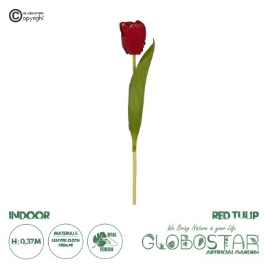 GloboStar® Artificial Garden RED TULIP BRANCH 21203 Τεχνητό Διακοσμητικό Κλαδί Κόκκινη Τουλίπα Y37cm