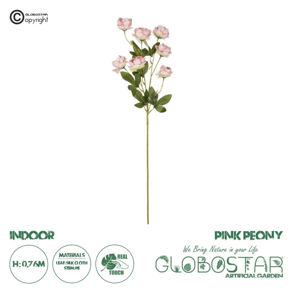 GloboStar® Artificial Garden PINK BRANCH PEONY 21296 Τεχνητό Διακοσμητικό Κλαδί Ρόζ Παιώνιας Y76cm