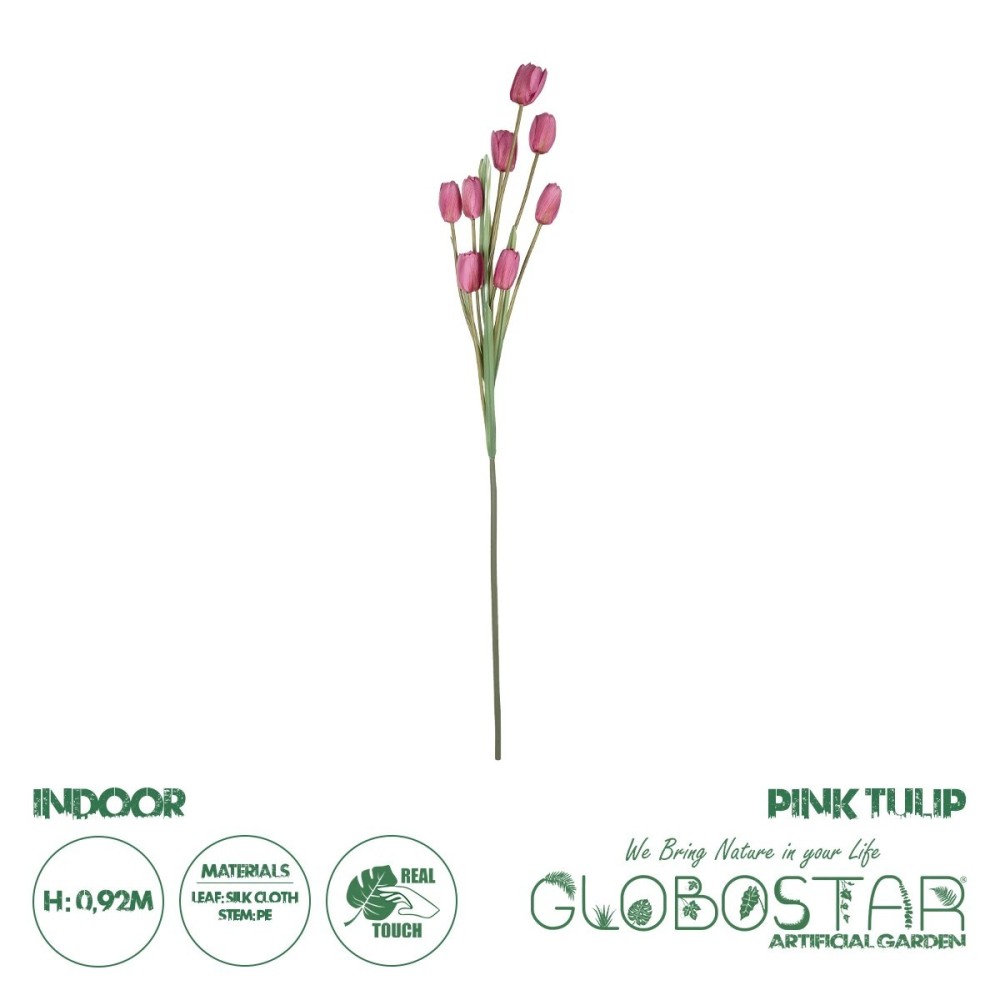 GloboStar® Artificial Garden PINK TULIP BRANCH 21319 Τεχνητό Διακοσμητικό Κλαδί Ροζ Τουλίπα Y92cm
