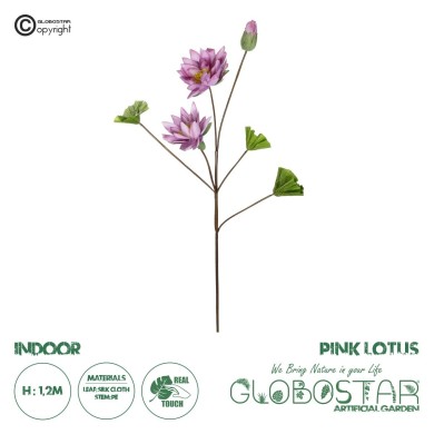 GloboStar® Artificial Garden PINK LOTUS BRANCH 21335 Τεχνητό Διακοσμητικό Ροζ Κλαδί Λωτός Y121cm