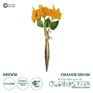 GloboStar® Artificial Garden ORANGE SEDUM BOUQUET 21346 Τεχνητό Διακοσμητικό Μπουκέτο Πορτοκαλί Σέδο Y30cm