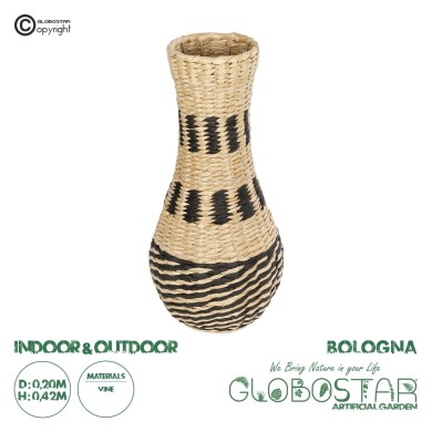 GloboStar® Artificial Garden BOLOGNA 21228 Διακοσμητικό Πλεκτό Καλάθι - Κασπώ Γλάστρα - Flower Pot Μπεζ με Μαύρο Π20 x M20 x Υ42cm