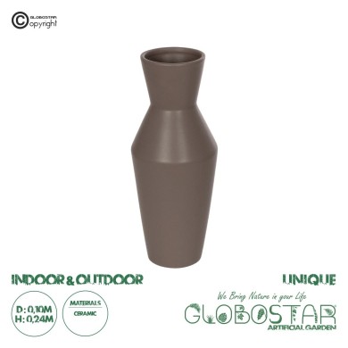 GloboStar® Artificial Garden UNIQUE 21286 Διακοσμητικό Κεραμικό Βάζo Καφέ Π10 x Μ10 x Υ24cm