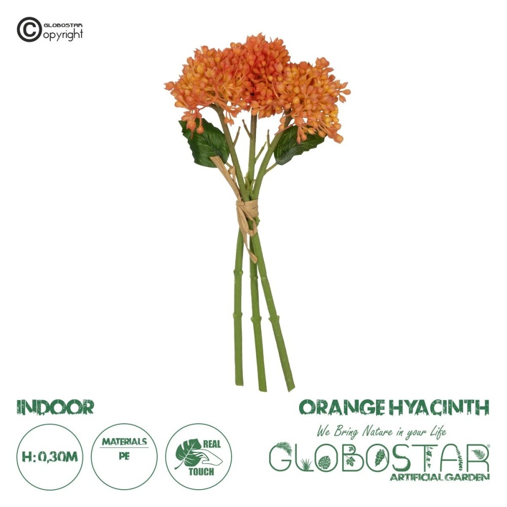 GloboStar® Artificial Garden ORANGE HYACINTH BOUQUET 21357 Τεχνητό Διακοσμητικό Μπουκέτο Πορτοκαλί Υάκυνθος Y30cm