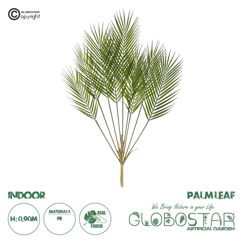 GloboStar® Artificial Garden Green PALMLEAF BRANCH 21155 Τεχνητό Διακοσμητικό Κλαδί Φοίνικα Πράσινο Y90cm