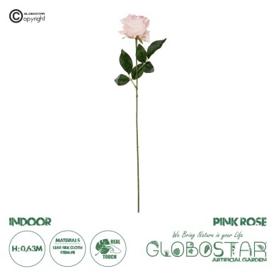 GloboStar® Artificial Garden PINK ROSE BRANCH 21148 Τεχνητό Διακοσμητικό Κλαδί Τριαντάφυλλα Ροζ Y63cm