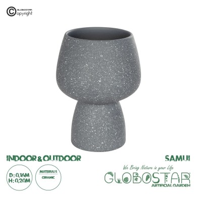 GloboStar® Artificial Garden SAMUI 21271 Διακοσμητικό Κεραμικό Βάζo Γκρι Π16 x Μ16 x Υ20cm