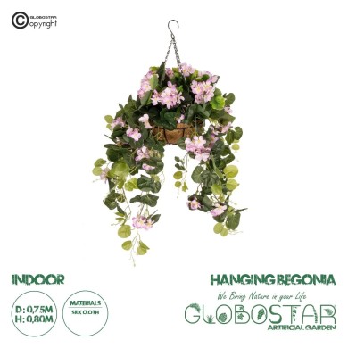 GloboStar® Artificial Garden BEGONIA HANGING PLANT 20639 Τεχνητό Κρεμαστό Διακοσμητικό Φυτό Βιγόνια Π75 x Μ75 x Y80cm