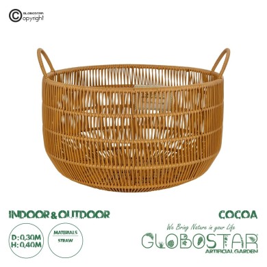 GloboStar® Artificial Garden COCOA 21495 Διακοσμητικό Πλεκτό Καλάθι - Κασπώ Γλάστρα - Flower Pot Μπεζ Φ30cm x Υ40cm