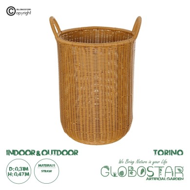 GloboStar® Artificial Garden TORINO 21493 Διακοσμητικό Πλεκτό Καλάθι - Κασπώ Γλάστρα - Flower Pot Μπεζ Φ31cm x Υ47cm