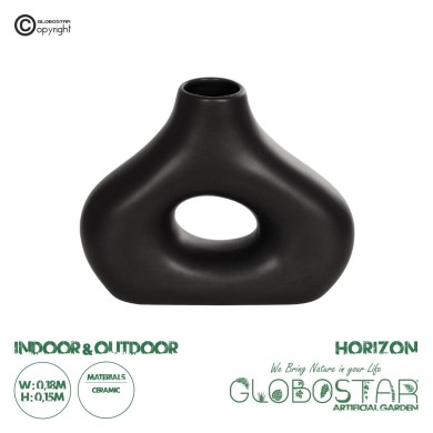 GloboStar® Artificial Garden HORIZON 21252 Διακοσμητικό Κεραμικό Βάζo Μαύρο Π18 x Μ6 x Υ15 cm