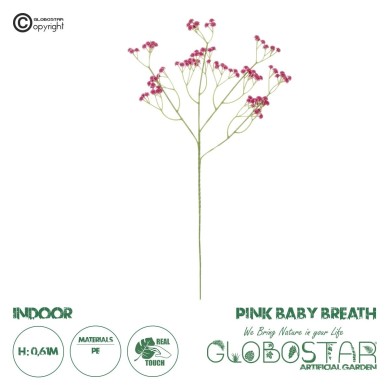 GloboStar® Artificial Garden PINK BRANCH BABY BREATH 21368 Τεχνητό Διακοσμητικό Κλαδί Ροζ Γυψοφίλης Y61cm