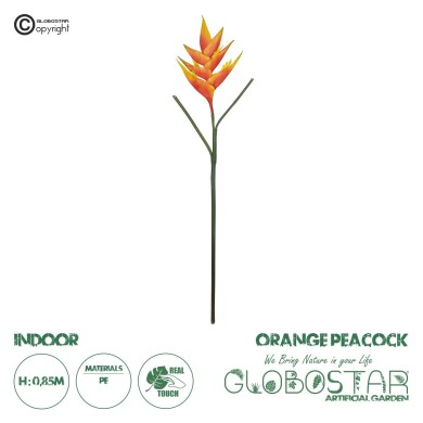 GloboStar® Artificial Garden ORANGE PEACOCK BRANCH 21397 Τεχνητό Διακοσμητικό Κλαδί Πορτοκαλί πουλί του παραδείσου Y85cm