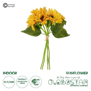 GloboStar® Artificial Garden YELLOW SUNFLOWER BRANCH 21385 Τεχνητό Διακοσμητικό Μπουκέτο Ηλιοτρόπιο Κίτρινο Y36cm